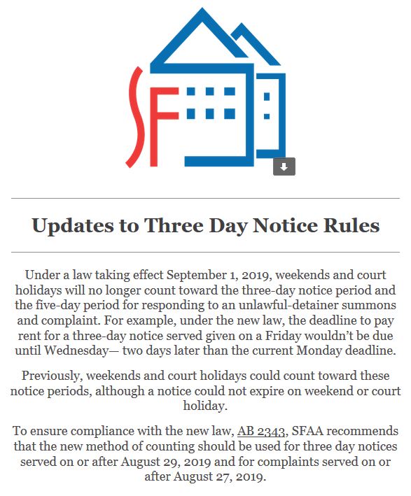 State of California Updates the Three Day Notice Rule